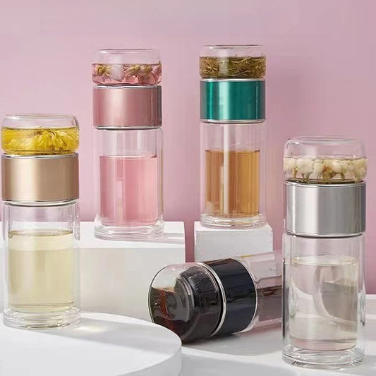 Double-Wall Glass Tea Infuser with Independent Leaf Chamber