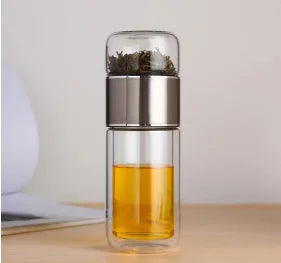 Double-Wall Glass Tea Infuser with Independent Leaf Chamber