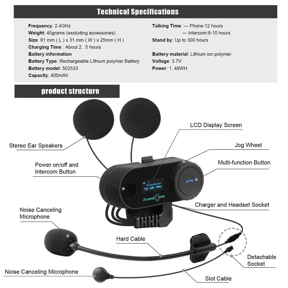 Hands Free Bluetooth Motorcycle Intercom