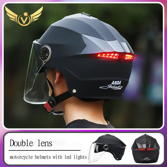 Double-Lens Bicycle/Scooter Helmet with Integrated Rear LED Safety Light