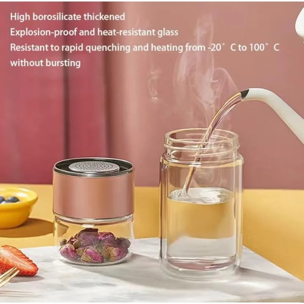 Double-Wall Glass Tea Infuser with Independent Leaf Chamber