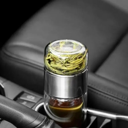 Double-Wall Glass Tea Infuser with Independent Leaf Chamber