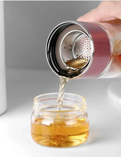 Double-Wall Glass Tea Infuser with Independent Leaf Chamber