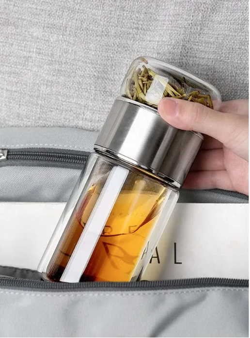 Double-Wall Glass Tea Infuser with Independent Leaf Chamber