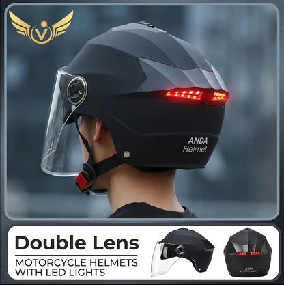 Double-Lens Bicycle/Scooter Helmet with Integrated Rear LED Safety Light