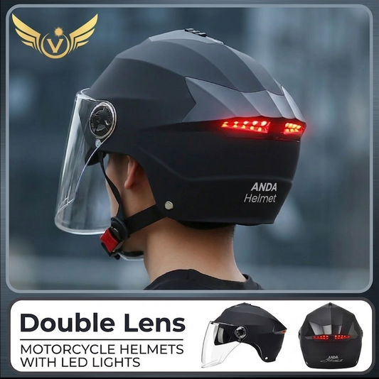 Double-Lens Bicycle/Scooter Helmet with Integrated Rear LED Safety Light