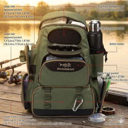 Tactical Fishing Backpack with Tackle Box Storage