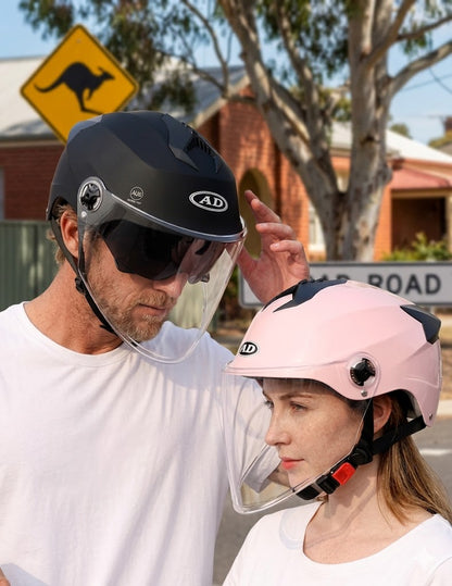 Double-Lens Bicycle/Scooter Helmet with Integrated Rear LED Safety Light
